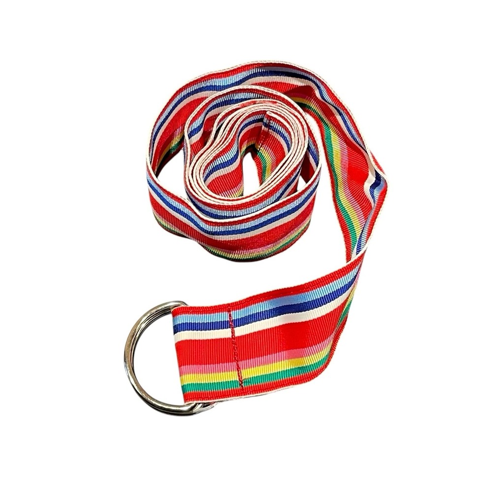 Fabric Rainbow Stripe Pattern D-Ring Belt 40" L, 1.5" W 90's Vtg LGBTQ Pride